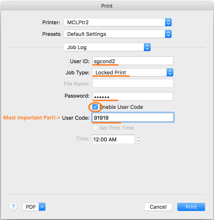 Configuring locked print and adding user code (Mac to Ricoh